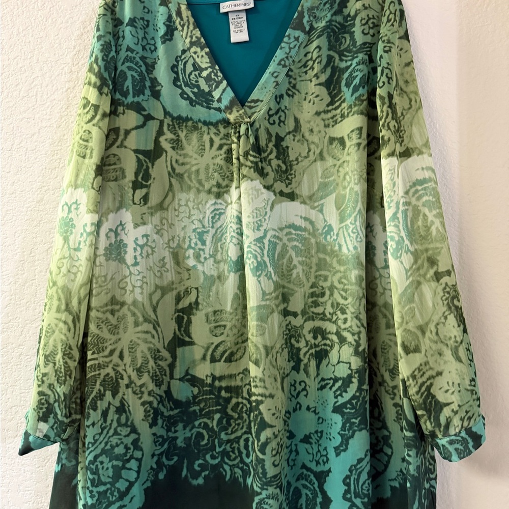 Susan Graver Teal and Olive Patterned Blouse (29)